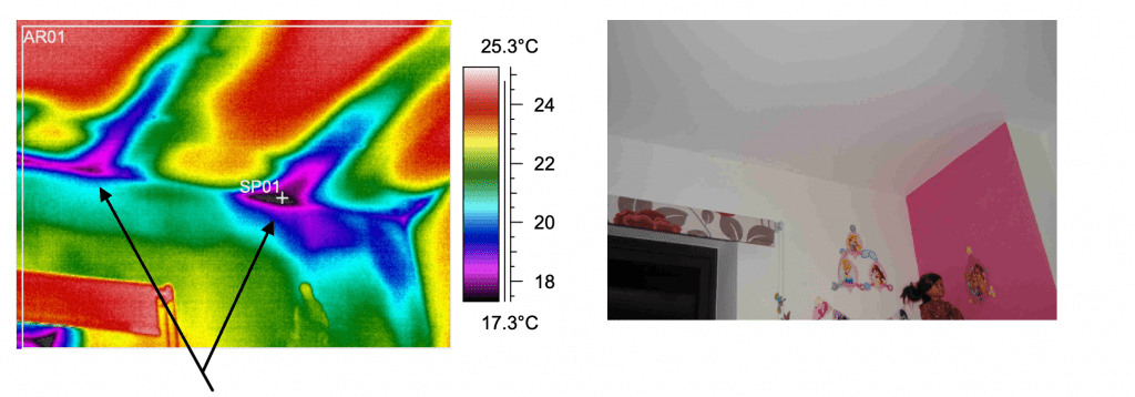 Thermal imaging of heat loss via bedroom ceiling